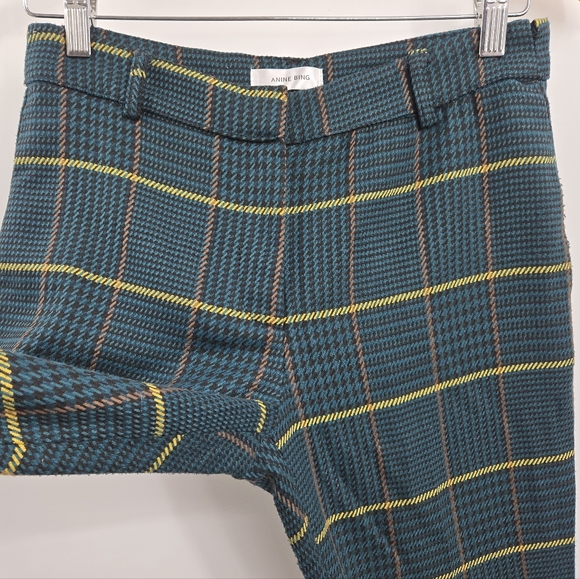 Anine Bing Cindy Flair Pants Green Plaid - Picture 7 of 16